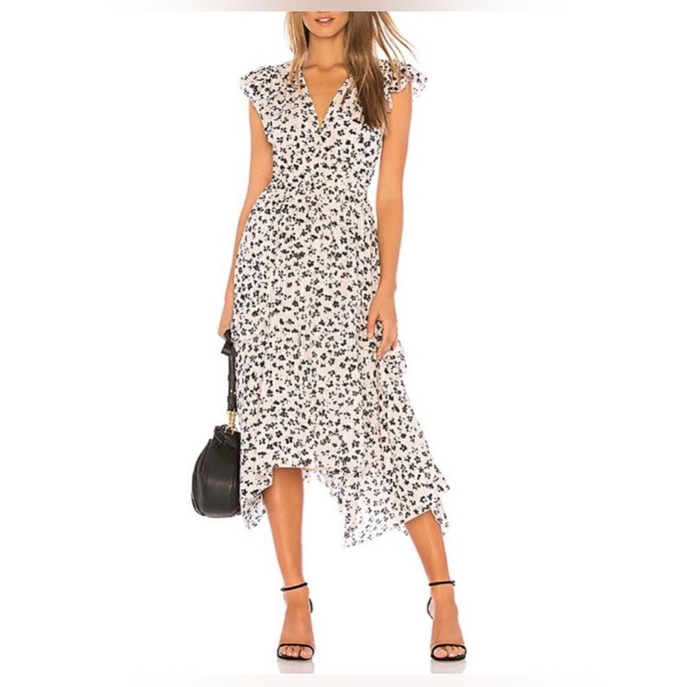 Ulla Johnson Black and White (very light pink background) Floral Midi Dress